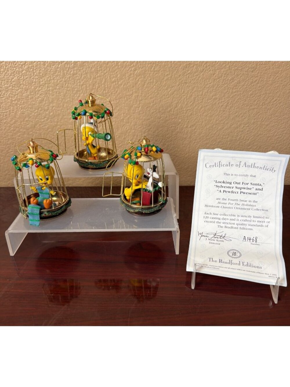 Looney Tunes Bradford Editions Tweety Sylvester Christmas Ornaments Lot of 3